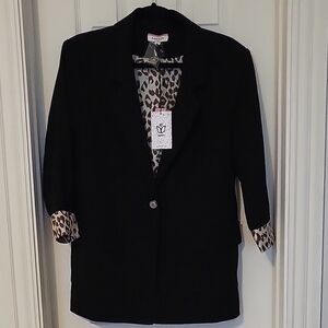 Andree Black Blazer with Leopard Print Lining